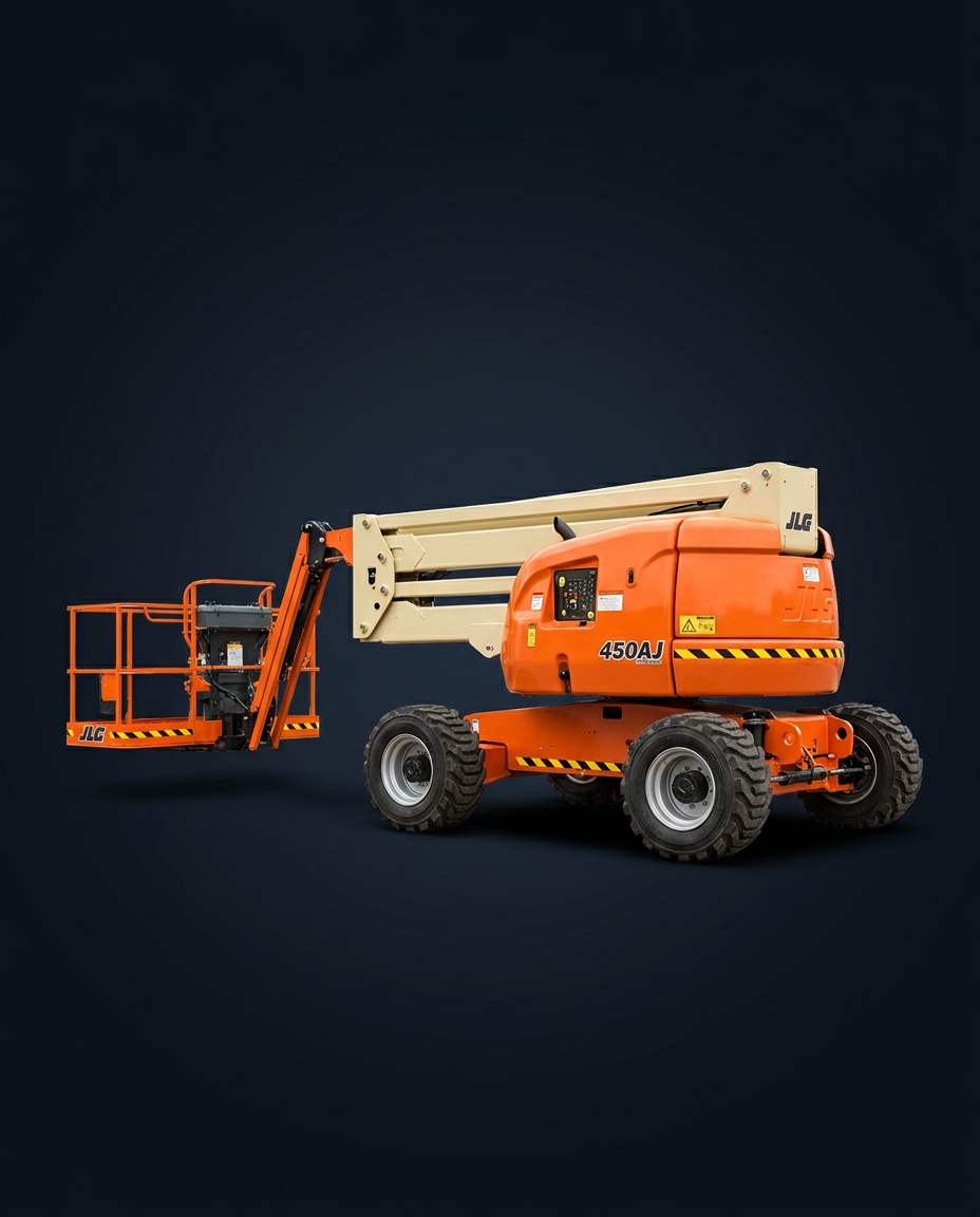 Plataforma JLG 450AJ recolhida em posição de transporte
